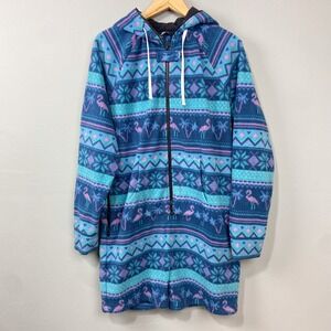 Chubbies Fleece Hoodie‎ Lounger Romper Size M Flamingo Full Zip Pockets Romphim